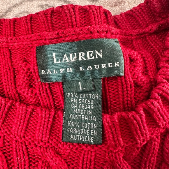 Ralph Lauren Red Cable Knit Crest Sweater - Picture 3 of 6